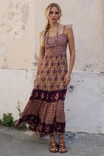 Chateau Quilted Strappy Maxi Dress- Grape
