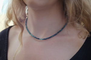 Blue Tourmaline Faceted Silver Necklace