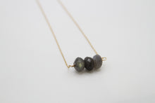 Load image into Gallery viewer, Labradorite Tri Stone Gold Necklace
