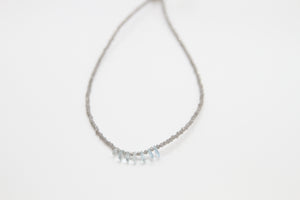 Labradorite Faceted Silver Necklace with Aquamarine