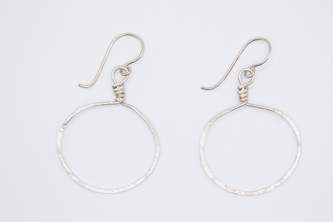Full Moon Silver Small Hand Hammered Hoops