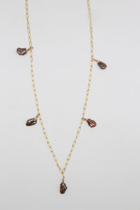 Chocolate Pearl Drop Gold Necklace