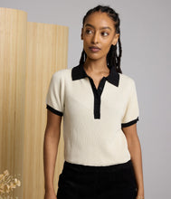 Load image into Gallery viewer, Zuri Knit Polo Top- Pearl/Black