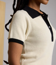 Load image into Gallery viewer, Zuri Knit Polo Top- Pearl/Black