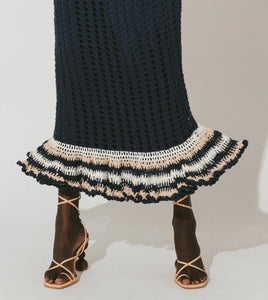 Drew Hand Crochet Midi Dress in Navy