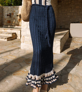 Drew Hand Crochet Midi Dress in Navy