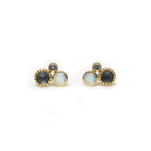 Load image into Gallery viewer, 14 kt. Solid Gold Blue Trio Stud Earrings