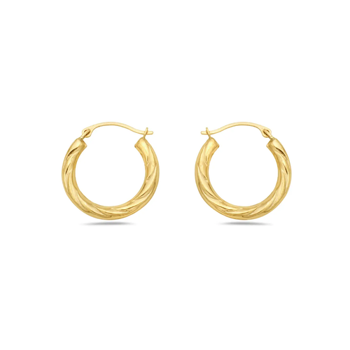 10K Gold Twist Diamond Cut Hoop Earrings