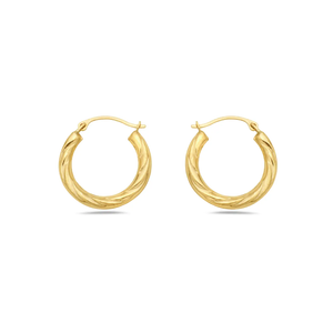 10K Gold Twist Diamond Cut Hoop Earrings