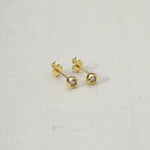 18k Gold Filled 4mm Round Bezel Cubic Zirconia Stud Earring