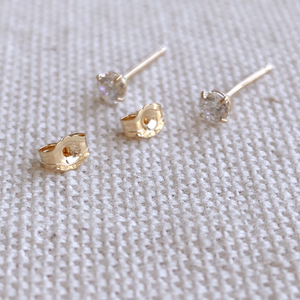 14k Solid Gold 3mm Cubic Zirconia Stud Earrings