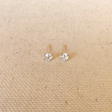 Load image into Gallery viewer, 14k Solid Gold 4mm CZ Stud Earrings