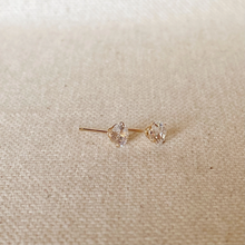 Load image into Gallery viewer, 14k Solid Gold 5mm Cubic Zirconia Stud Earrings