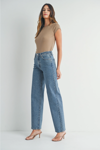 High Rise Longer Length Wide Leg Jeans