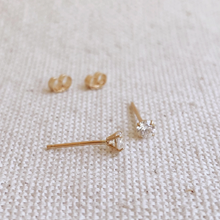 Load image into Gallery viewer, 14k Solid Gold 3mm Cubic Zirconia Stud Earrings