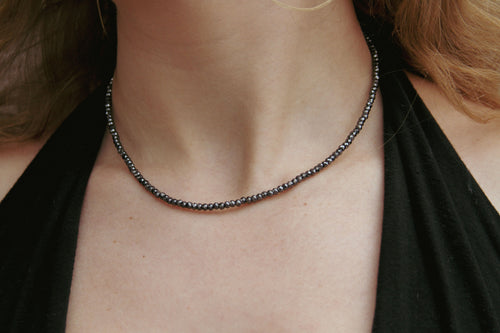 Raven Hematite  Faceted Gold Necklace