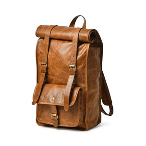 Duvall Rollup Leather Backpack- Tan
