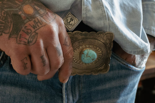 Sterling Belt Buckle with Turquoise Stone