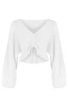 Load image into Gallery viewer, White Gaia Drawstring Crop Top