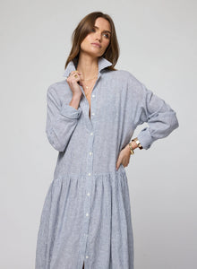 The Linen Drop Waist Shirt- Navy Stripe
