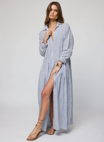 The Linen Drop Waist Shirt- Navy Stripe