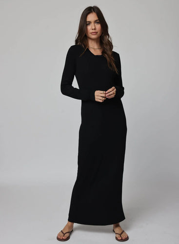 Rib Longsleeve Maxi Dress- Black