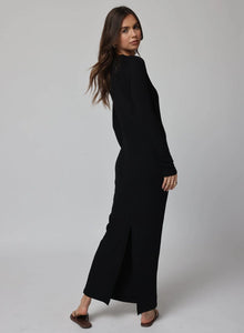 Rib Longsleeve Maxi Dress- Black