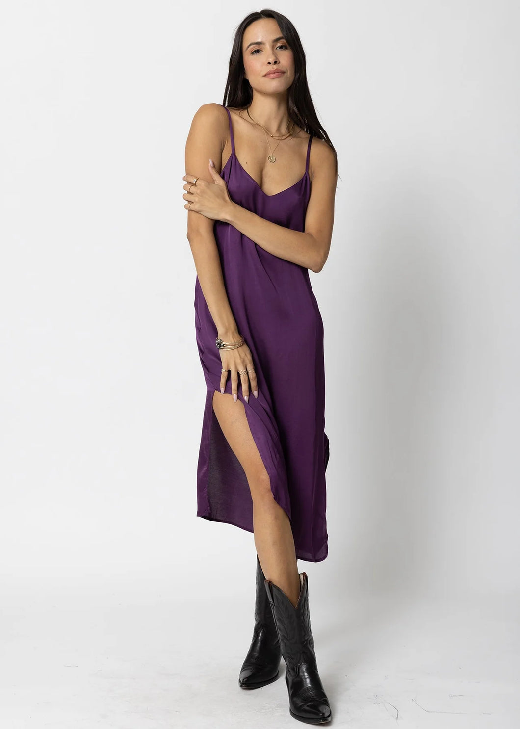 The Silky Slip Midi Dress- Purple