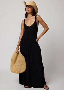 Rib Double Scoop Maxi Dress- Black