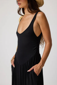 Rib Double Scoop Maxi Dress- Black
