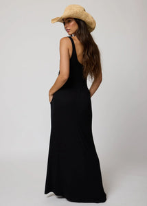 Rib Double Scoop Maxi Dress- Black