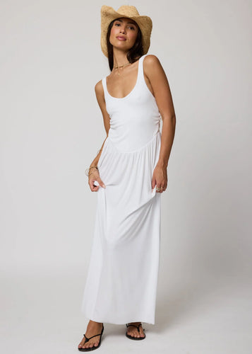 Ribbed Double Scoop Maxi Dress- White
