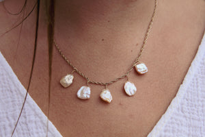 Champagne Keshi Pearl Drops Gold Necklace