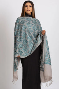 Surani Aqua Embroidered Shawl