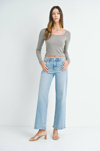 Mid Rise Slim Wide Leg