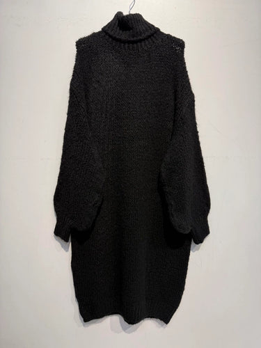 Midi Turtleneck Dress w/ Alpaca- Black