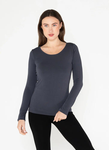 Bamboo Long Sleeve Scoop Neck Top- Lead