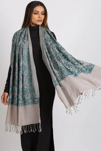 Surani Aqua Embroidered Shawl