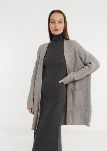 Open Mid Length Cardigan- Gray