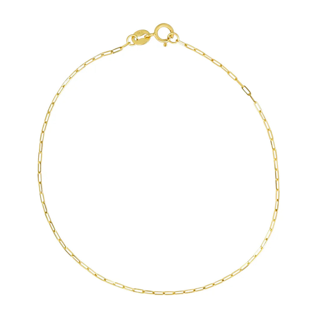 14K Solid Gold Thin Paperclip Bracelet