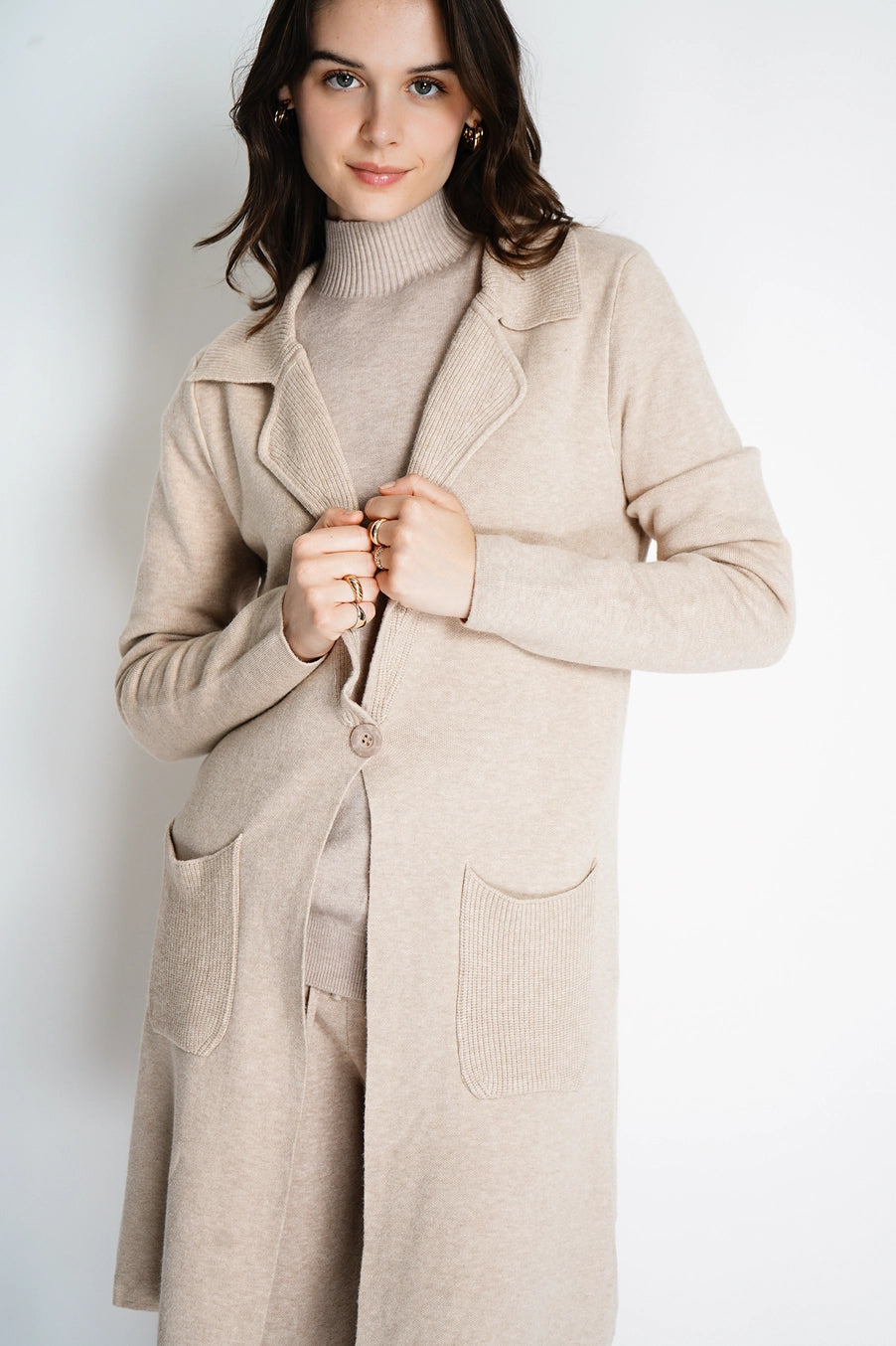 Long Knit Jacket- Taupe