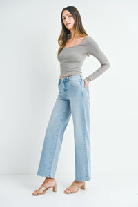 Mid Rise Slim Wide Leg