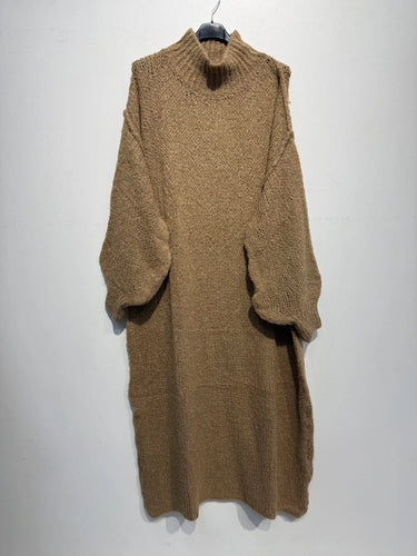 Long Knit Dress w Alpaca- Camel