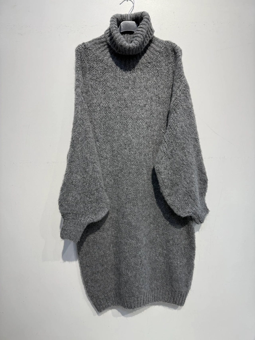 Midi Turtleneck Dress w/ Alpaca- Gray