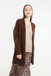 Mid Length Open Cardigan- Brown