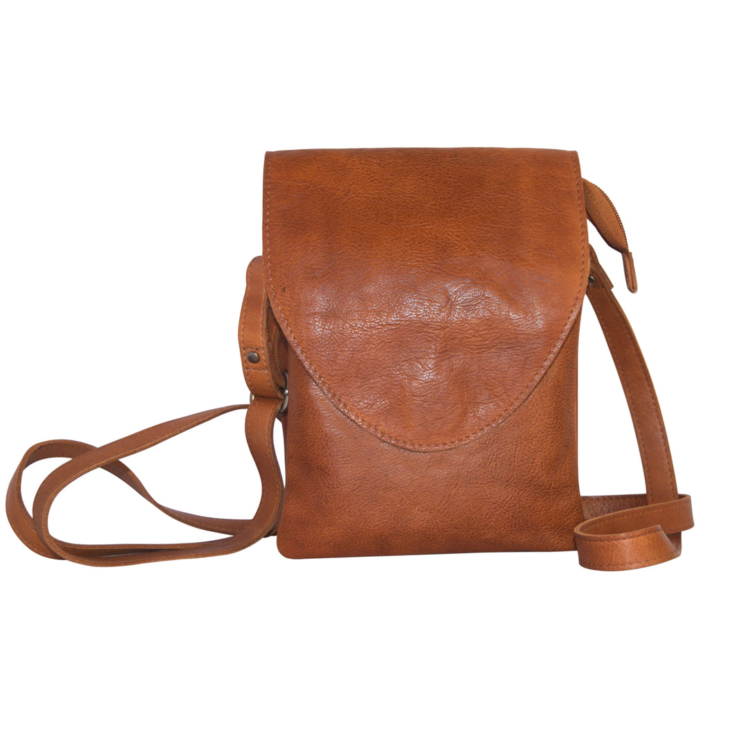 Peck Handcrafted Leather Crossbody- Cognac