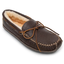 Load image into Gallery viewer, Lux Moosehide Leather Sheepskin Lined Slipper- Chocolate