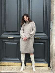 Midi Turtleneck Dress w/ Alpaca- Beige