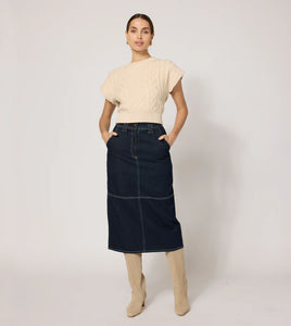 Sue Midi Skirt- Dark Denim