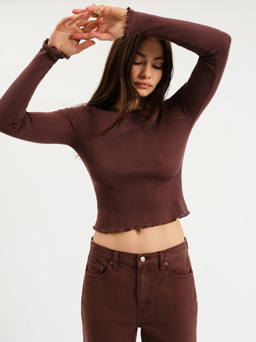 Waverly Pointelle Crewneck Tee in French Roast